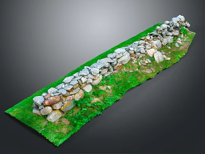 Rustic Stone Wall In Natural Garden Setting With Lush Green Grass And Plants 3d model
