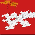 Creative Building Blocks Featuring White Puzzle Pieces And Red Chess Tokens On Red Surface 3d model