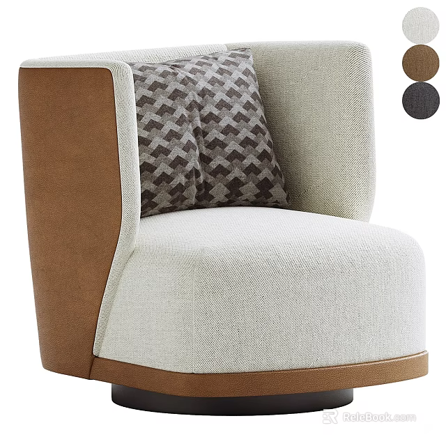 Beige Single Seater Sofa With Brown Armrest Geometric Pattern Pillow And Brown Gray 3d model