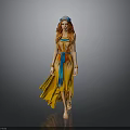 Woman with Red Hair and Blue Headband Wearing Yellow Dress on Dark Background