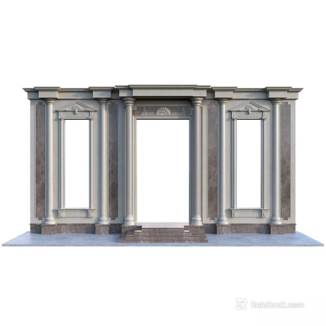 Ornate Classical Doorway Structure With Marble Columns Steps And Decorative Details 3d model 
