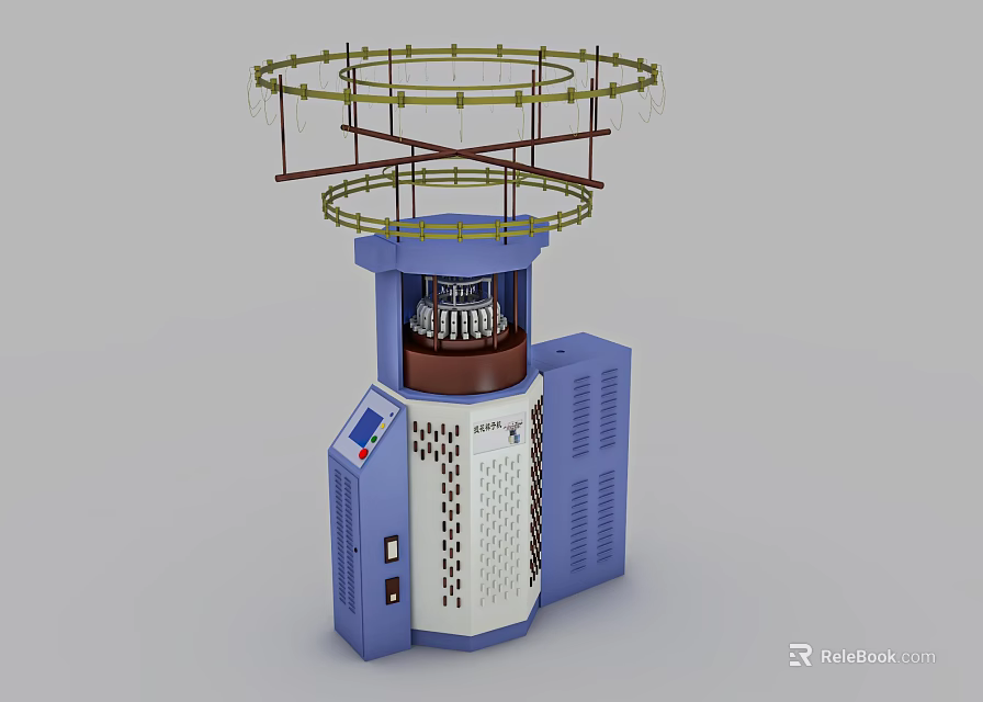 Blue Industrial Equipment With Circular Top Structure Control Panel And Ventilation Design 3d model 