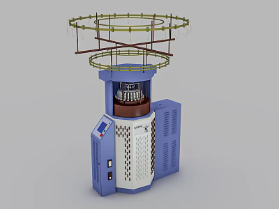 Blue Industrial Equipment With Circular Top Structure Control Panel And Ventilation Design 3d model