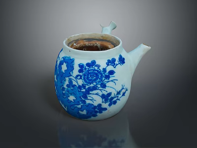 Blue And White Ceramic Teapot With Intricate Floral Patterns For Daily Household Use 3d model