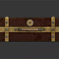 Vintage Leather Trunk With Gold Metal Rivets Lock Handle And Mesh Side