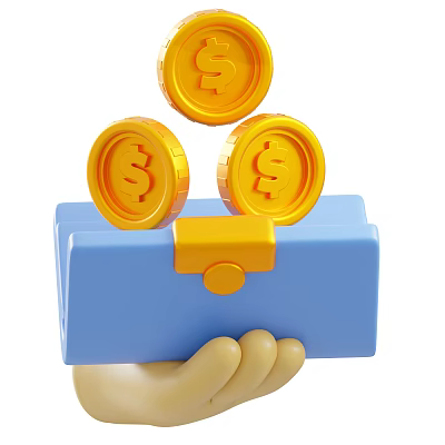 Decorative Ornament Set With Blue Wallet Gold Coins Dollar Sign Flying Suspended Design 3d model