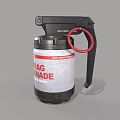 Military Frag Grenade With Black Handle Red Pin Gray Body And White Label Red Text