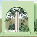 Vibrant Green Casarte Photo Check In Spot With Arched Doorways Plants And Staircase
