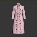 Elegant Pink Long Coat With Stand Collar And Red Embroidered Patterns