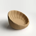 Stylish Modern Beige Upholstered Stool With Rounded Shape And Fan Shaped Stitching 3d model
