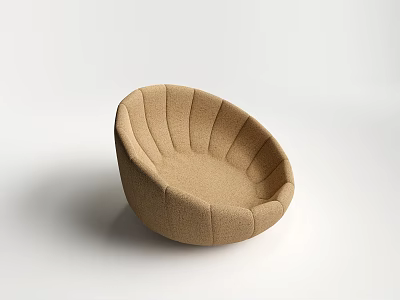 Stylish Modern Beige Upholstered Stool With Rounded Shape And Fan Shaped Stitching 3d model