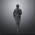 3D Model Of Construction Worker In Safety Helmet And Work Uniform Walking On Gray Background