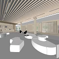 Modern Café Interior With White Round Sofas And Wooden Ceiling Design