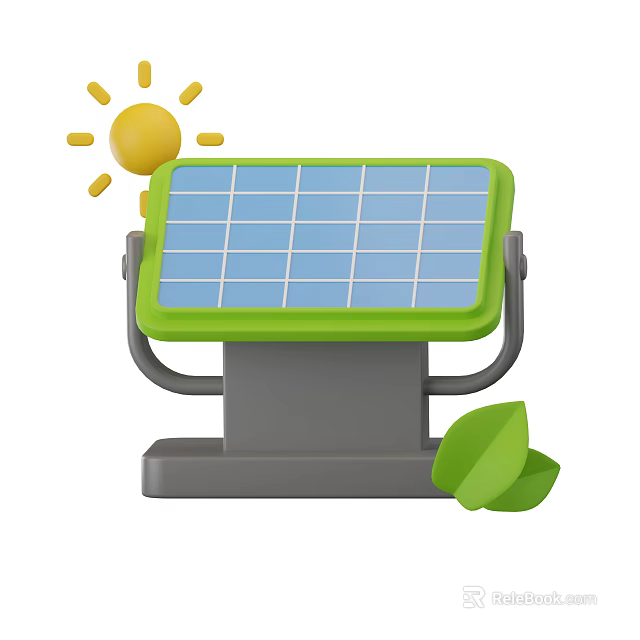 Solar Panel Themed Decorative Ornament Combination With Sun And Green Leaves 3d model 