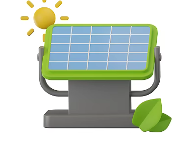 Solar Panel Themed Decorative Ornament Combination With Sun And Green Leaves 3d model