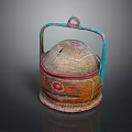 Traditional Woven Storage Basket With Dome Lid Colorful Handle And Decorative Patterns