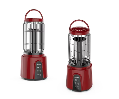 Red Electric Heater with Handle and Metal Mesh Cover for Indoor Home Use 3d model