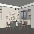 Modern Elegant Dining Area With Round Table Chairs Pendant Lights And Plants 3d model