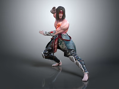 Warrior Character In Dynamic Martial Arts Stance With Ornate Armor And Muscular Build 3d model