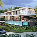 Modern Detached Villa With Infinity Pool Palm Trees And Lush Tropical Landscaping