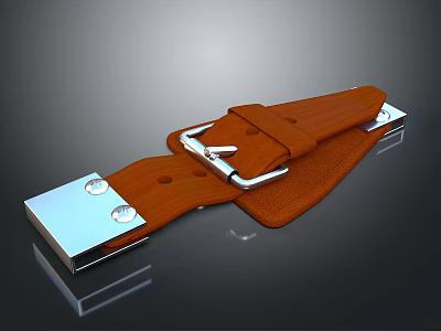 Brown Leather Belt with Metal Buckle and Shiny Metal Parts as Daily Life Accessory 3d model
