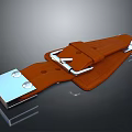 Brown Leather Belt with Metal Buckle and Shiny Metal Parts as Daily Life Accessory