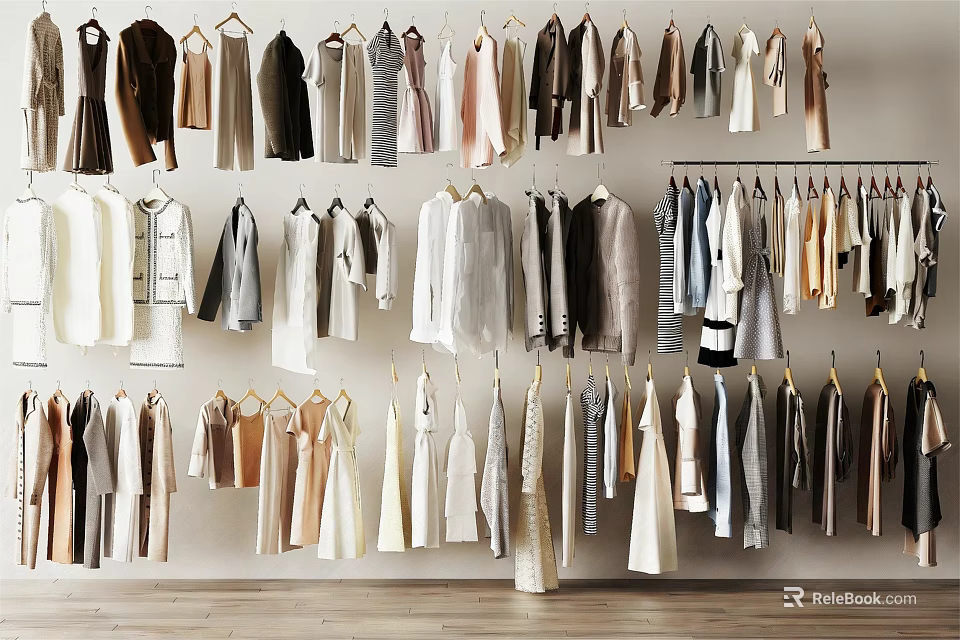 Stylish Clothes Hanging on Racks with Various Colors and Styles in 3d model 