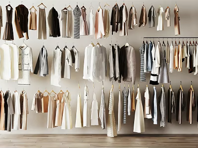 Stylish Clothes Hanging on Racks with Various Colors and Styles in 3d model