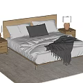 Modern Double Bed with Wooden Headboard Gray Pillows and Table Lamps on Nightstands