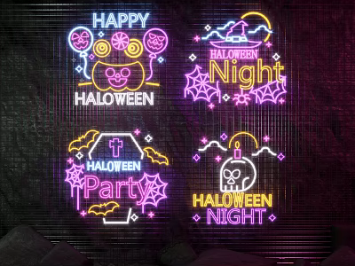 Halloween Neon Decorative Lights With Pumpkin Skull Bats For Party Night Decoration 3d model