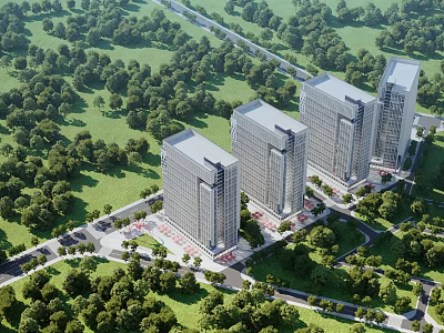 Aerial Planning of Modern High rise Buildings With Green Spaces And Road Layout 3d model