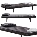 Black Leather Sofa Bench With Soft Pillows And Decorative Blanket For Living Room Decor