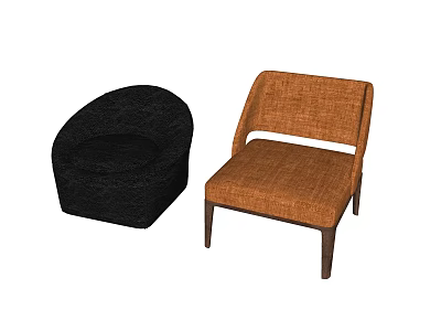 Black Round Padded Single Sofa and Orange Modern Single Sofa with Backrest and Wooden Legs 3d model