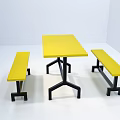 Yellow Dining Table And Bench Set With Black Metal Frame Design 3d model