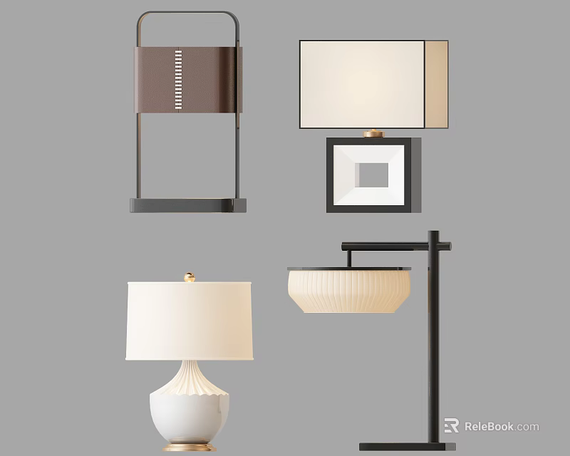 Modern Table Lamps Featuring Fabric Shades Metal Frames And Ceramic Bases 3d model