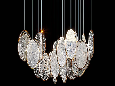 Elegant Modern Chandelier With Textured Glass Oval Hanging Decorative Pieces 3d model