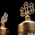Two Piece Decorative Ornament Set with Intricate Brass Top and White Marble Base on Wooden Table