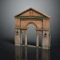 Classical Entrance Gate with Archway Design Stone Columns Ornate Top Decoration and Side Wall Lamps