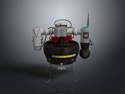 Mechanical Industrial Equipment With Caution Strap Red Components And Sensor Antenna 3d model