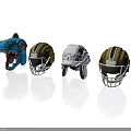 Colorful Dinosaur Shaped And Football Helmets Display In Blue Gold White Black