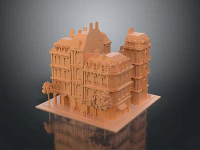 Detailed European Style Multi Story Architectural Model With Decorative Facade And Tower Structure 3d model