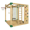 Wooden Playground Equipment With Swing Climbing Net Ladder Rock Climbing Wall Basketball Hoop And Sandpit