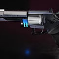 Futuristic Revolver With Silver Black Design And Blue Light Accents On Cylinder Grip