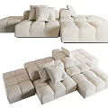 Modern Beige Modular Sectional Sofa With Soft Fabric Cushions And Decorative Pillows