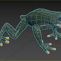 Green Aquatic Frog With Yellow Toes And Open Mouth In Jumping Posture
