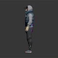 Game Movie Character Wearing Hooded Jacket With Colorful Gloves Patterned Pants And Sporty Sneakers