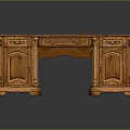 Traditional Style Wooden Desk With Drawers Cabinet Doors And Carved Details