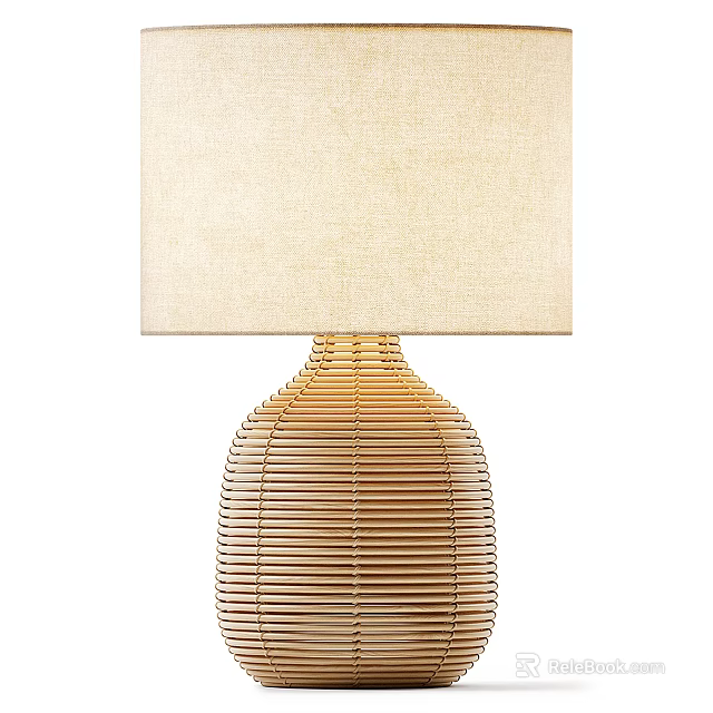 Natural Style Table Lamp With Wicker Base And Beige Fabric Shade 3d model 