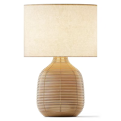 Natural Style Table Lamp With Wicker Base And Beige Fabric Shade 3d model