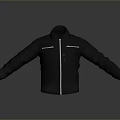 Black Jacket With Stand Collar Zipper Closure Featuring White Stripe And Simple Design 3d model